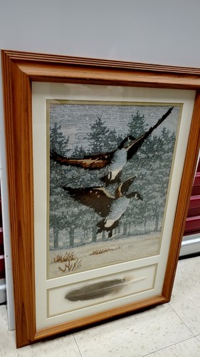 VTG 1981 "Canada Geese"  Horizons  Needlepoint pro framed Museum Glass