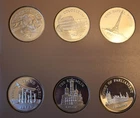 Lot of 6 Wonders of Mankind Sterling Silver Round Medals / Six 1.058 Troy Ounces