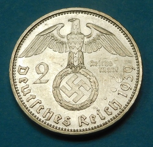 1939 A GERMANY German Third Reich 2 MARK COIN - SILVER