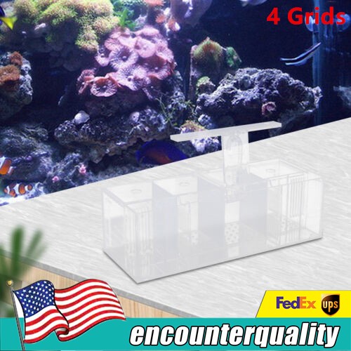 4-Grid LED Acrylic Betta Fish Tank Isolation Box with Air Pump