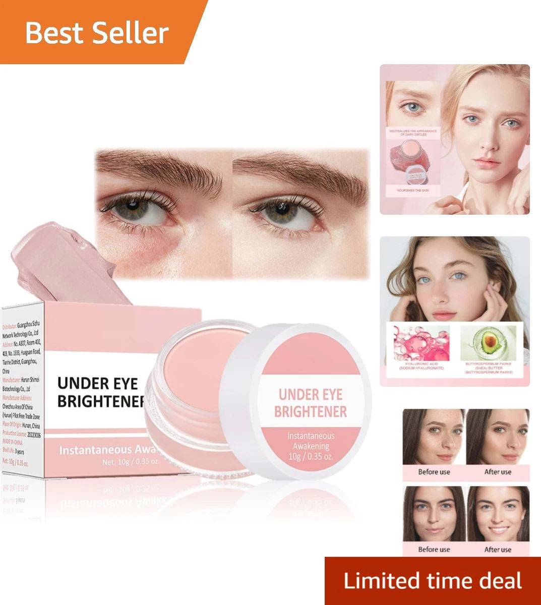 Full Coverage Under Eye Brightener and Concealer - 10g Moisturizing Cream