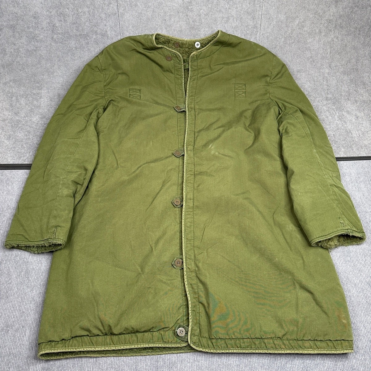 Vintage Swedish Military C52 Field Coat Liner Green Pile Lined C52 Large