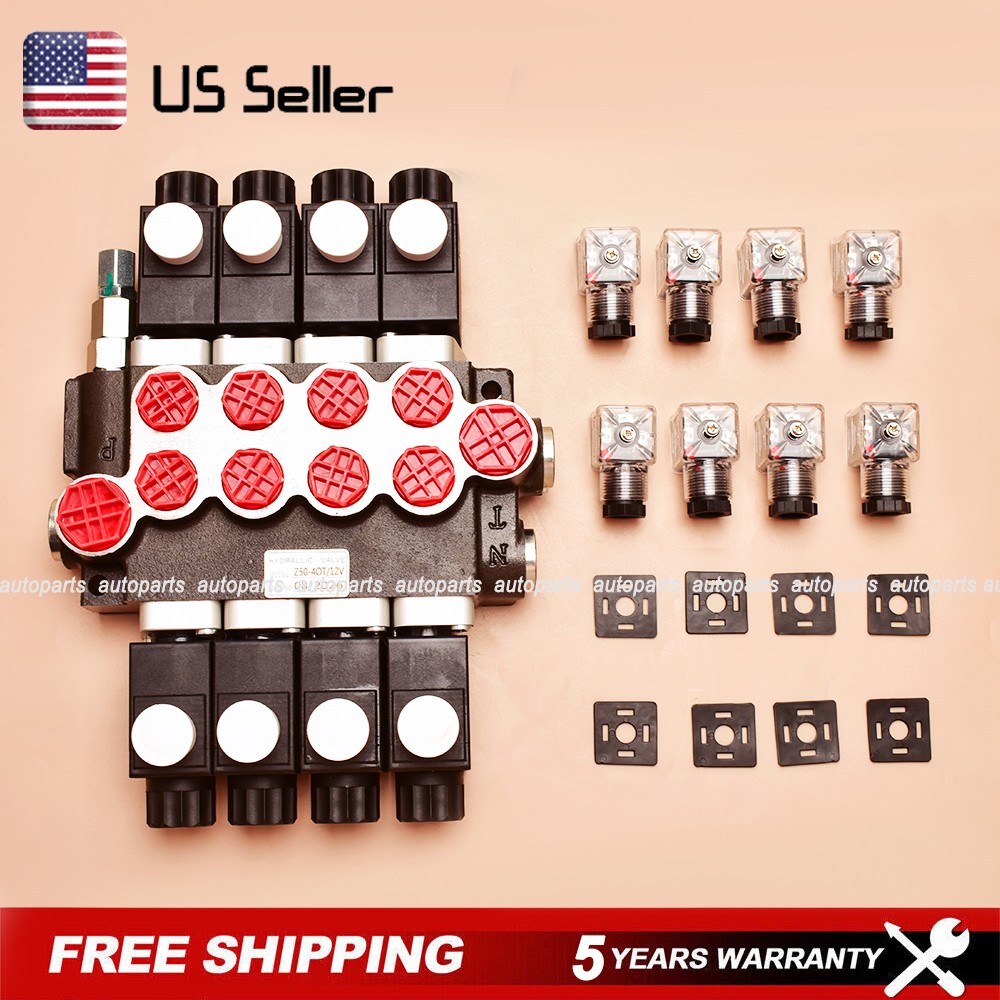 4 Spool Solenoid 12V DC Hydraulic Control Valve Double Acting 13 GPM 3600 PSI