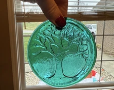 New Blenko 2025 Teal Pressed Glass Tree Suncatcher Hanging Ornament