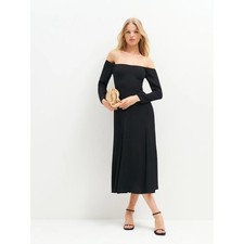 Reformation Ballari Off the Shoulder Midi Dress Black Sz 8 Classic