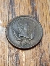 1863 Civil War Token Obverse George Washington 1863 Reverse Peace Forever