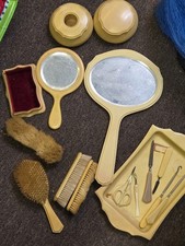 16 Piece Vintage Celluloid Vanity Dresser Set Mirror Brushes Powder