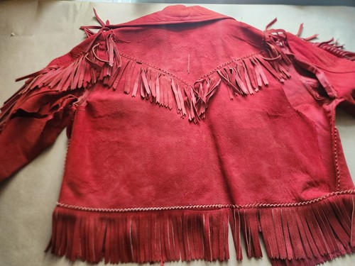 Vintage Child Jacket Cherokee Togs Red Suede Fringed Western Style - Picture 7 of 13