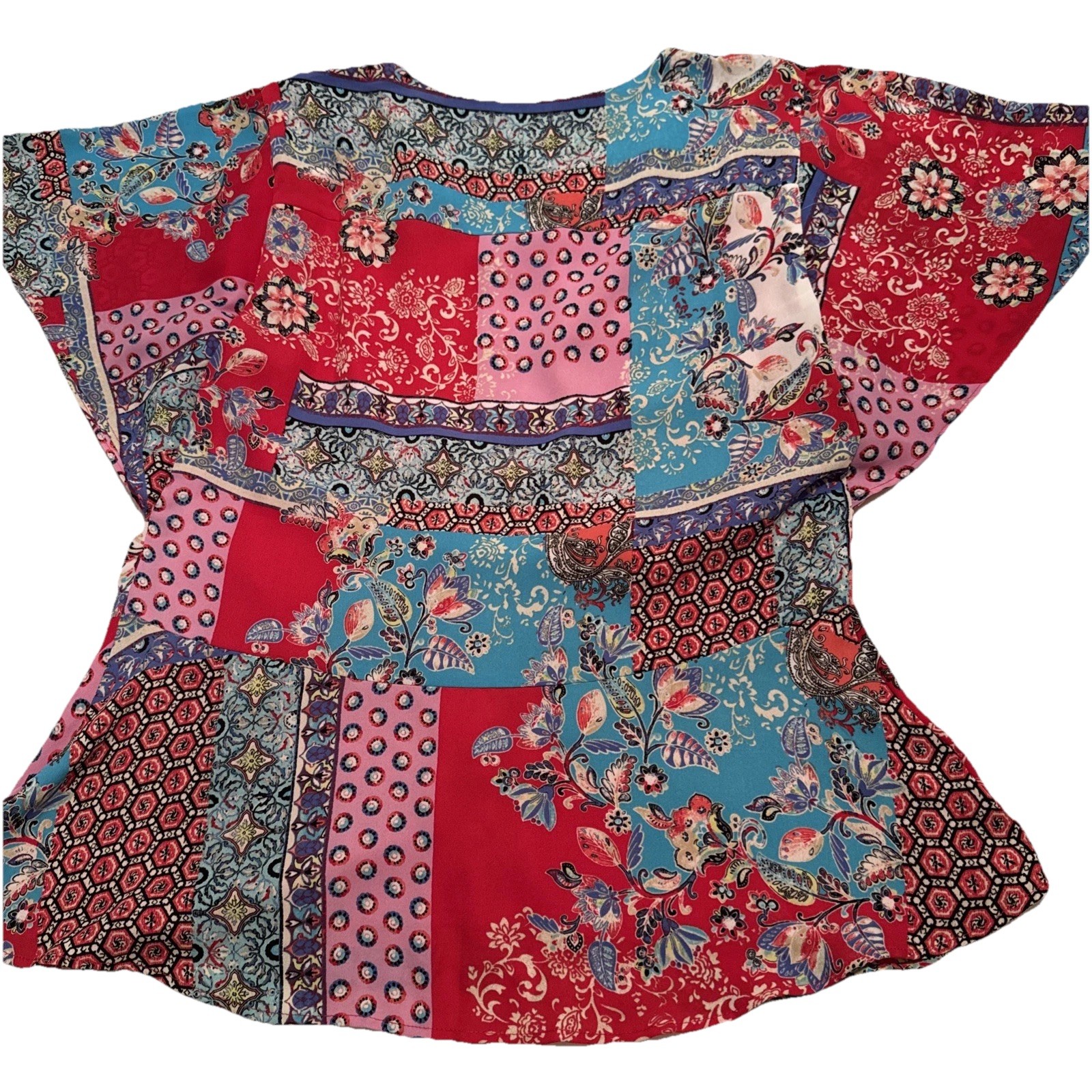 Chico's Patchwork Peplum Flutter Short Sleeve Blo… - image 6
