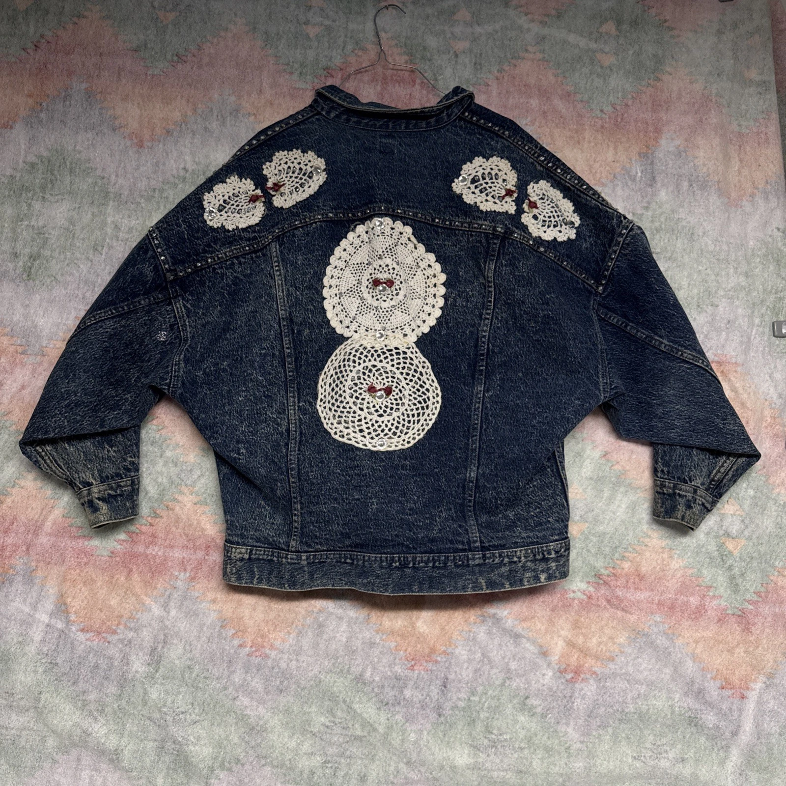 VTG Lee Riders Denim Jacket Size M PATD 153438 Union USA Embroidery Lace