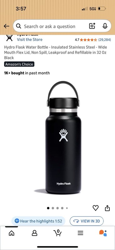 Hydro Flask, Water Bottle 32 oz Wide Mouth Black See Photos See Photos