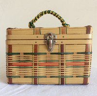 Vintage 40s Bamboo Box Bag Vivid Coloured Banding Pinup Rockabilly 1950s Handbag Vintage 40s Bamboo Box Bag Vivid Coloured Banding Pinup Rockabilly 1950s Handbag