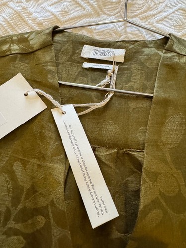 Toast Linen Silk Jaquard Dress Rich Olive Size 10 BNWT Midi Pockets - Picture 18 of 18