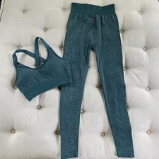 ASOS South Beach Exercise Glitter Green Silver Leggings Sports Bra XS S