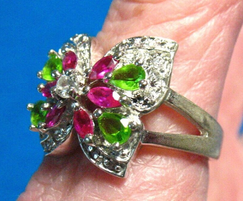 STERLING SILVER PERIDOT RUBY CLEAR STONE BUTTERFL… - image 2