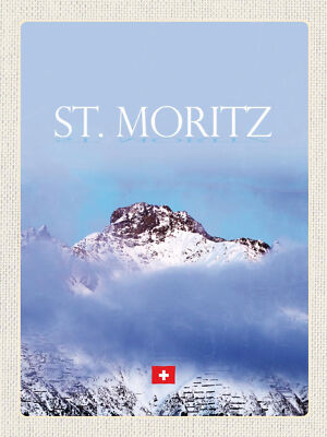 Holzschild 30x40 St. Moritz Aussicht auf Berg Spitze  Wand Deko Cafe Sammler Ges