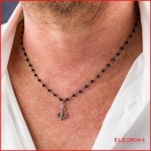 Collana da Uomo Cesare Paciotti in Argento 925 rodiato Ancora Cristalli Neri - Foto 2 di 7