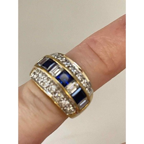 Blue Sapphire Size 5 Band Ring CZ Gold HCE over 925 Sterling Silver 5g TW - Picture 2 of 15
