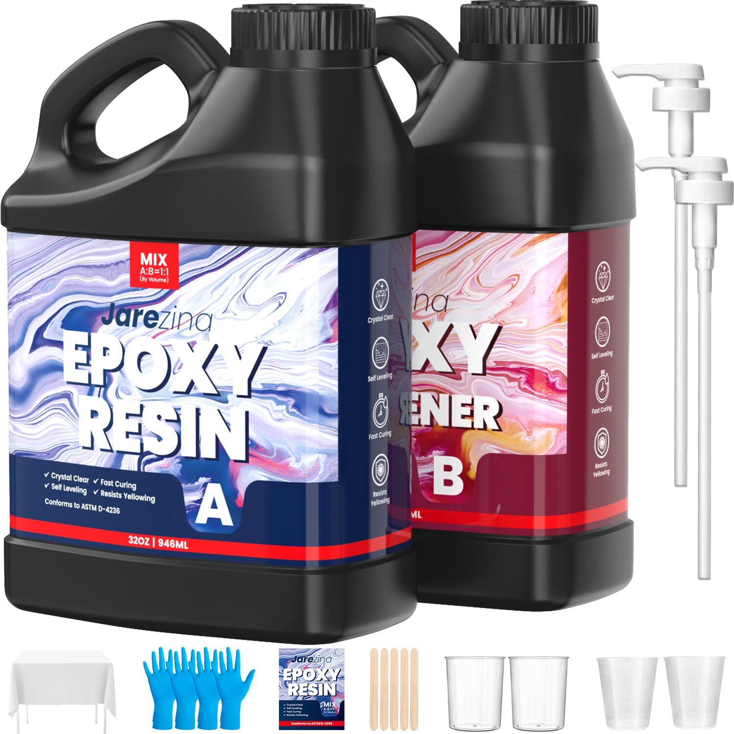 64OZ Crystal Clear Epoxy Resin Kit - Bubble-Free Easy Mix for DIY Crafts & Art