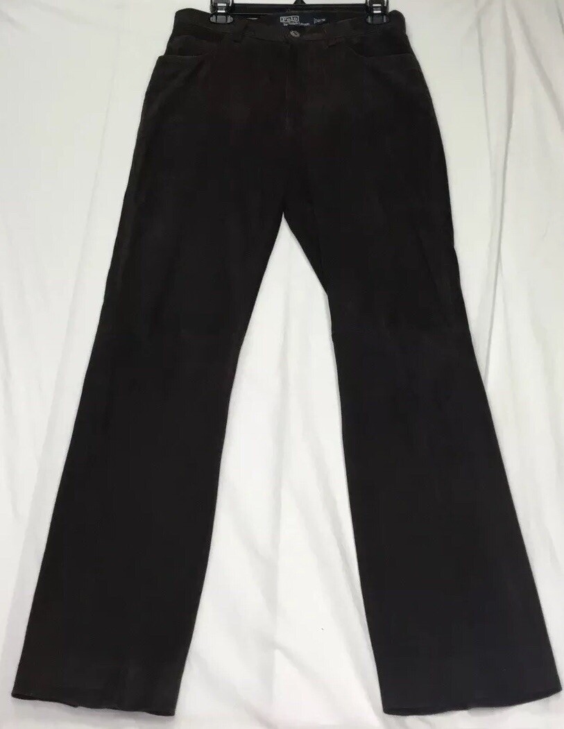 Vintage Polo Ralph Lauren Leather Suede Pants Msr 32x32 Brown High Waist  Lined