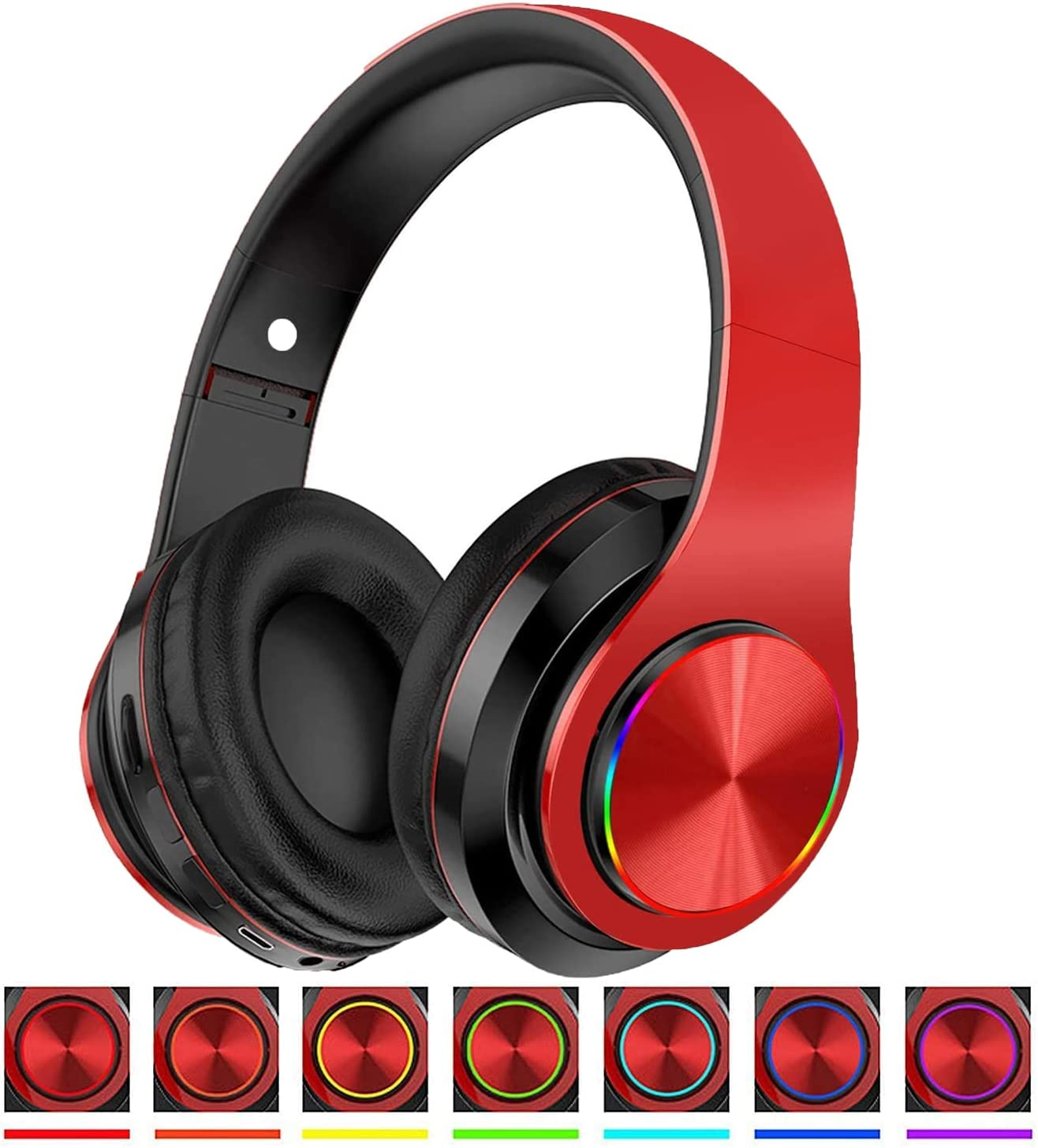 Bluetooth Headphones over Ear Headphones with Deep Bass LED Foldable Stereo Head-image