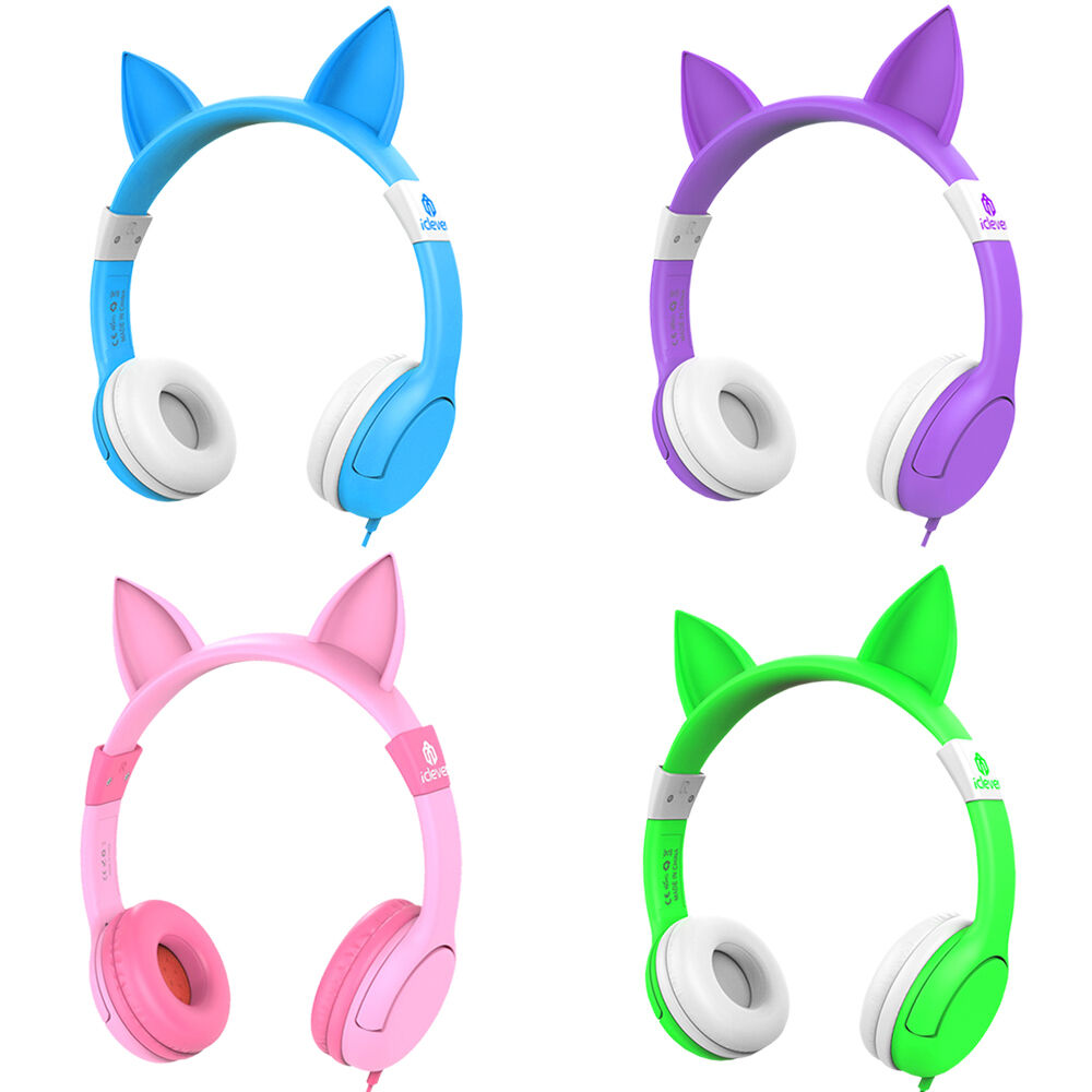 iClever BoostCare Kids Headphones Wired Over Ear Headphones with Cat Ears 85dB