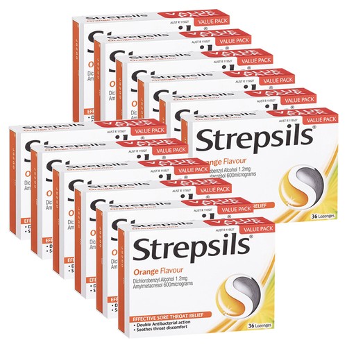 12 x Strepsils Orange Flavour 36 Lozenges Soothes Sore Throat Relief Treatment - Picture 3 of 12