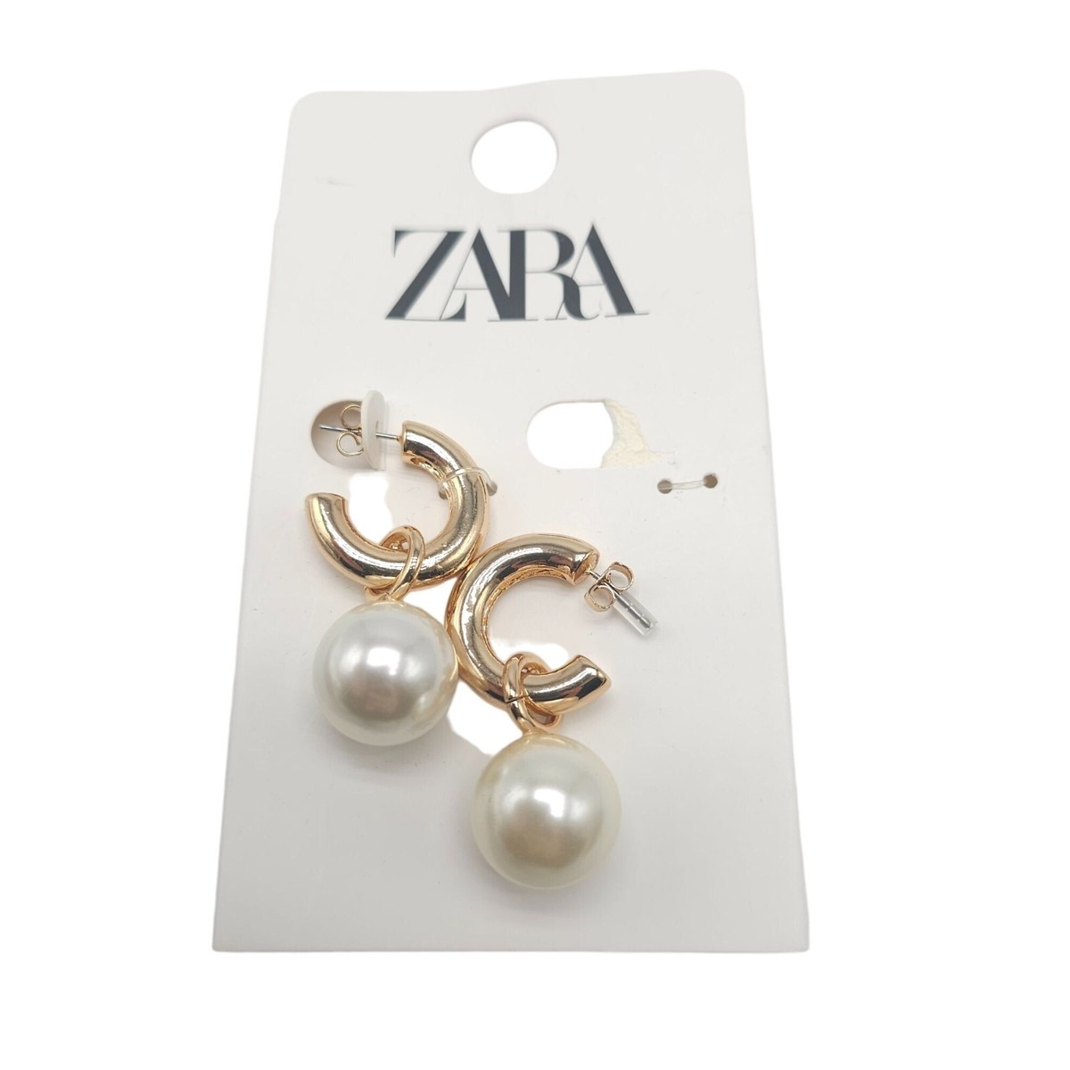 Zara Gold-Tone Hoop Earrings With Faux Pearl Drops Packaging