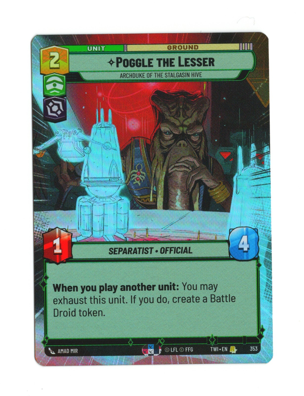 Star Wars Unlimited TWI Poggle The Lesser #353 Hyperspace Foil