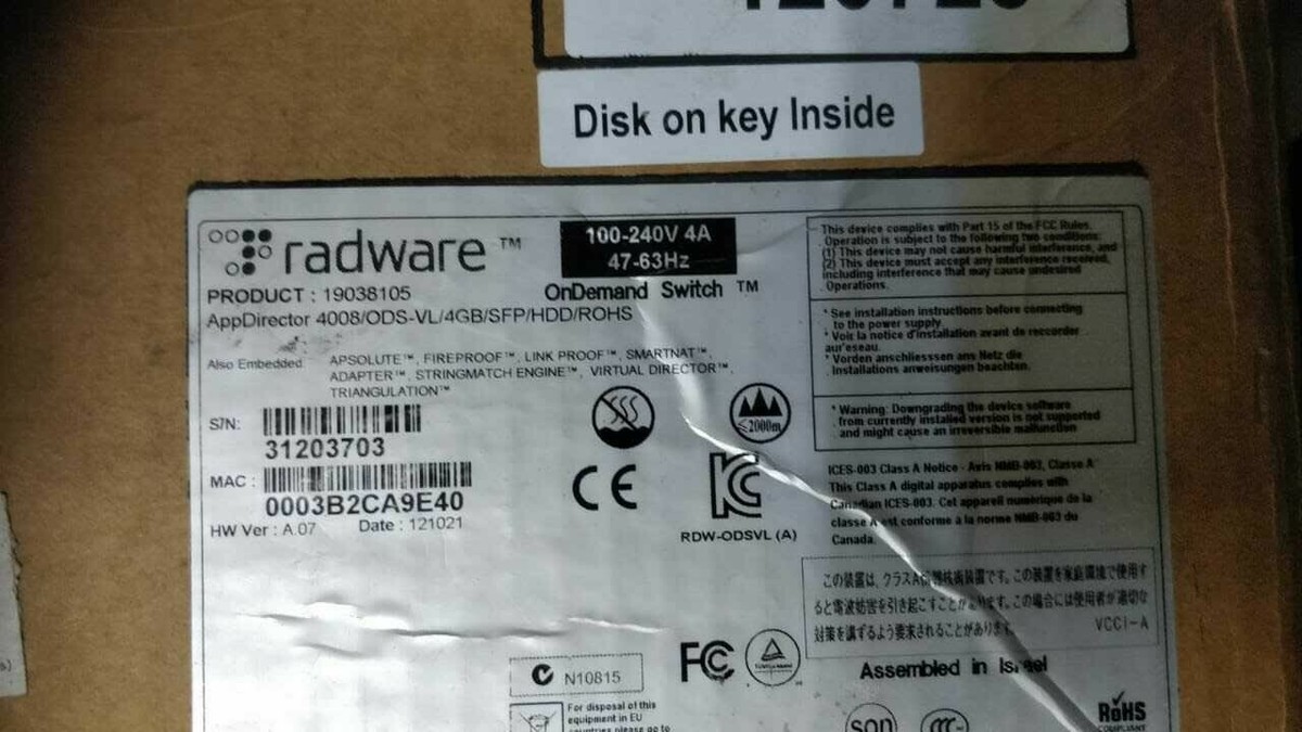 Radware AppDirector 4008/ODS-VL/4GB/SFP/HDD/ROHS On Demand