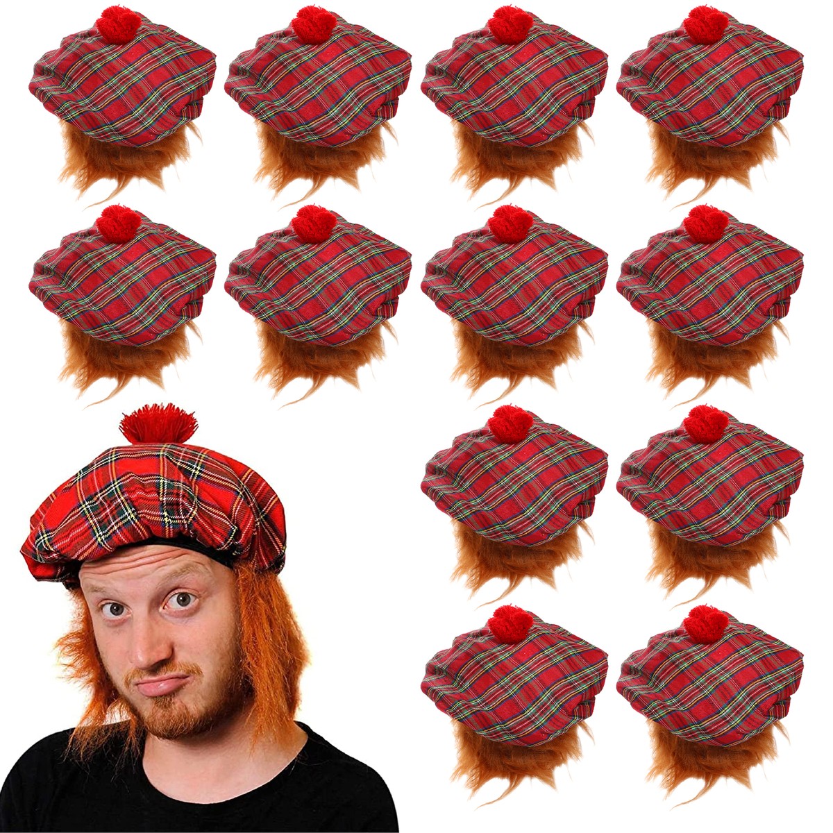 Scottish Highlander Tartan Bobble Hat with Ginger Hair Scottish Highlander Tartan Bobble Hat with Ginger Hair
