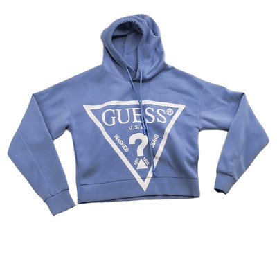 Guess Graphic Drawstring Hooded Sweatshirt Light Blue Size Women's Size XS