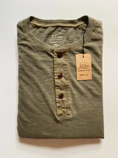 J Crew Mens Henley Long Sleeve(NWT) Olive Garment Dyed UP TO 59% OFF MSRP