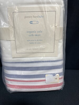 Pottery Barn Baby Organic Cole Crib Skirt Cotton 16" Drop Red Blue ...