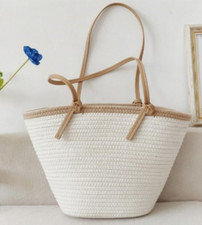 Boho Woven Cream Shoulder Bag Beach Tote Large NWOT