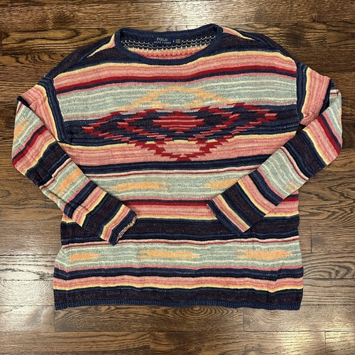 Polo Ralph Lauren Native Western Lightweight Knit Boat Neck Cotton Sweater Small