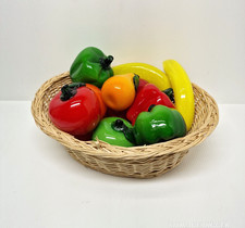 Vintage Murano Style Hand Blown Art Glass Fruit And Vegetable With Basket 18 pc