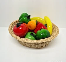 Vintage Murano Style Hand Blown Art Glass Fruit And Vegetable With Basket 18 pc