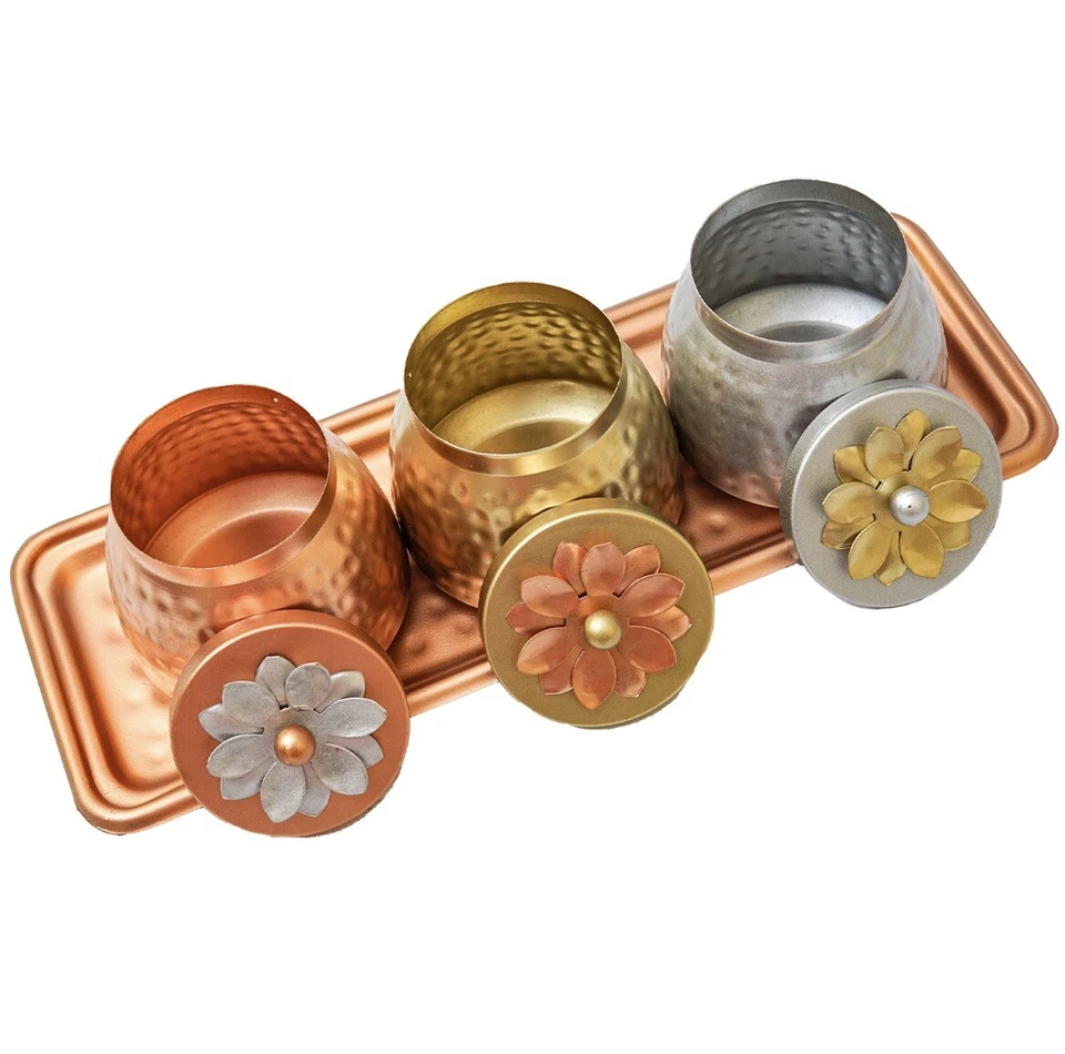 Juego de 3 cuencos de latón con bandeja para servir mesa en casa Foto 3 de 4