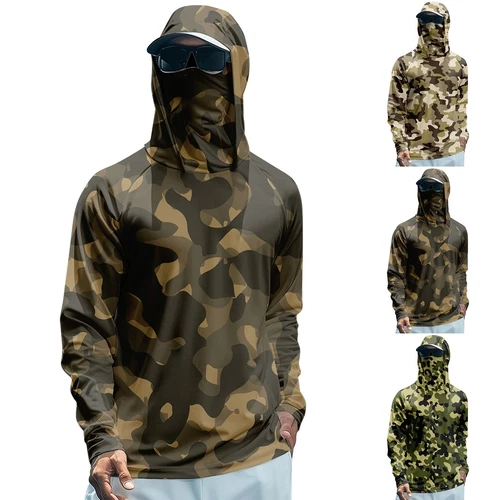 1 Sun Protection Shirts for Men with Mask UPF 50+ Fishing Blouses Long Sleeve UV