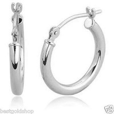 2mm X 16mm All Shiny Round Hoop Earrings REAL 14K White Gold