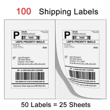 100 8.5x5.5 Shipping Address Labels Half Sheets Blank Self Adhesive 2 Per Sheet