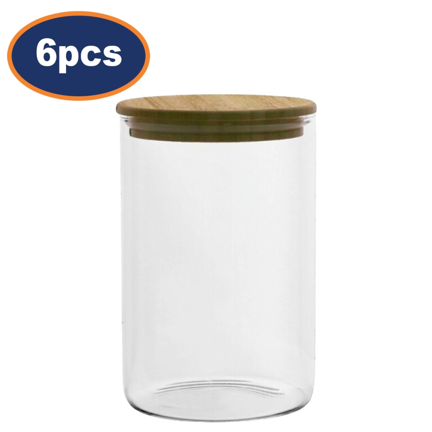 Glass Storage Jar 700ml Airtight Canister Wood Lid Kitchen Food Container 6Pcs