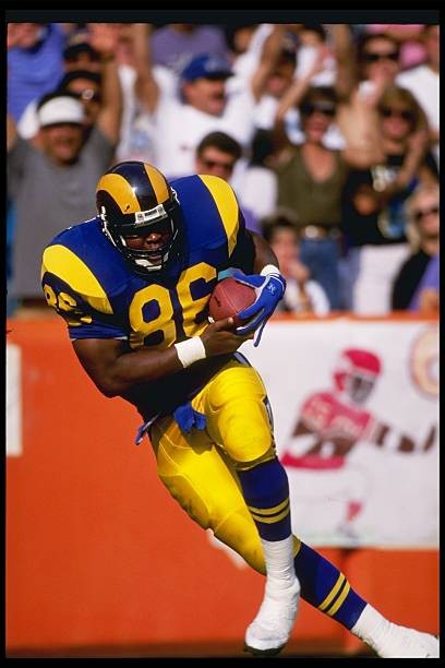 Tight end Damone Johnson Los Angeles Rams scores a touchdown at a 1991 Old Photo