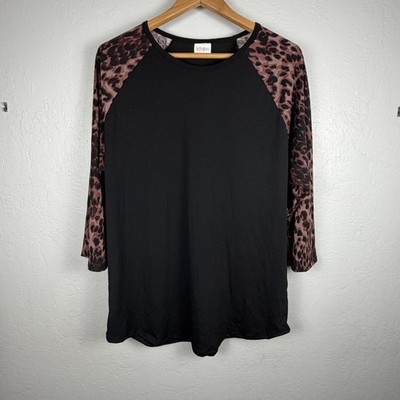 NWT Lularoe Randy Top Womens 3XL Black Brown Leopard Print Raglan Sleeve Tunic
