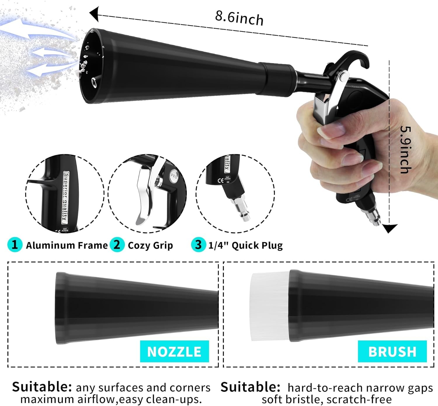 Car Dry Cleaning Gun,Tornado Air Gun,High Pressure Blow Gun,Fast... 