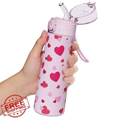 Turmaster 9oz Water Bottle Straw 3D Heart Pattern Insulated