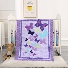 Butterfly Crib Bedding Set for Girls 3 Piece Baby Girl Crib Bed Size Purple