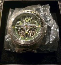 Invicta Men's Automatic Aviator Double Open Heart Watch Green 51.5mm 44685