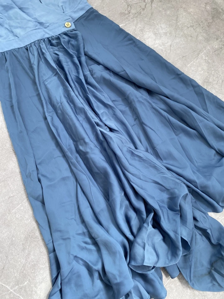 Nuevo con etiquetas Maxi Vestido Sandro Paris Azul Envolvente Mezcla Seda Lujo Talla XS Foto 4 de 4